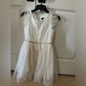Nordstrom Zunie Size 12- gold glitter Swiss dot overlay light cream dress